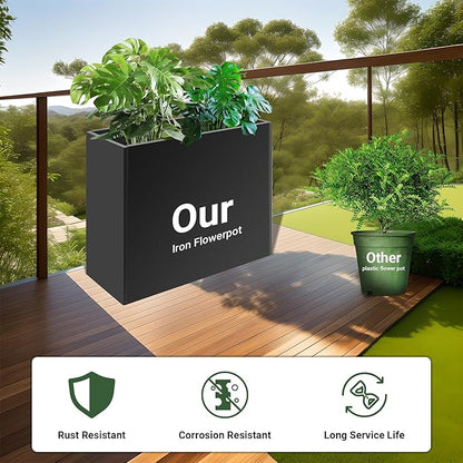 Metal Planter Box 36” x 12” x 26”, Heavy Duty Tall Black Planter with Removable Insert Shelf for Porch, Garden, Patio, Yard