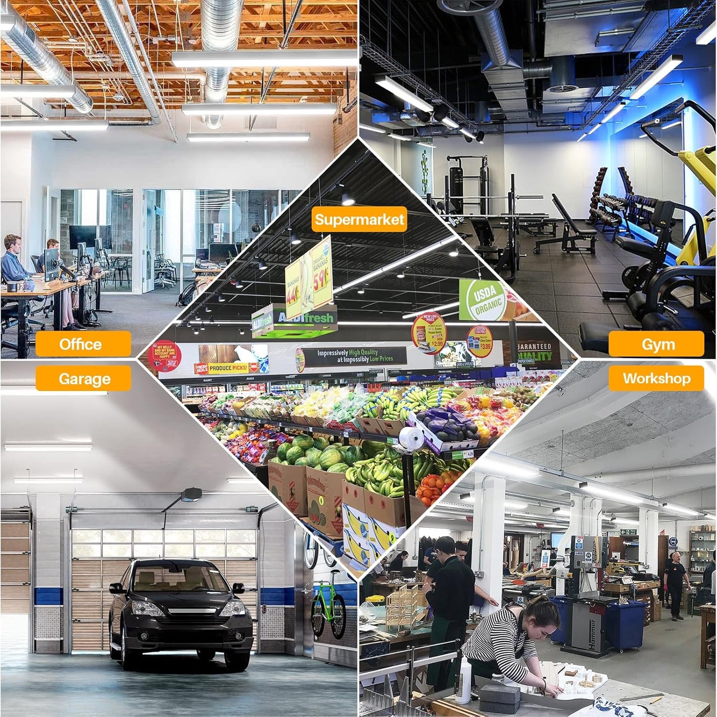 4FT LED Shop Light, 50W, 6000LM, 5000K Daylight, Linkable 4 Foot LED Light Fixture for Garage, 48 Inch Linear LED Light for Workshop, Utility Shop Lights, Suspended & Flush Mount, 6 Pack