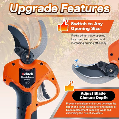 Kebtek Electric Pruning Shears 40mm with 4000mAh Batteries, Battery Power Pruners Cordless 1.6'' Electric Snippers Secateurs Professional Tool for Gardening Heavy Duty