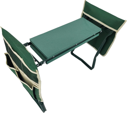 Upgraded Garden Kneeler Seat 24" Wide Soft Kneeling Pad Garden Tools Stools Garden Bench with 2 Large Tool Pouches Outdoor Foldable Sturdy Gardening Tools for Gardeners, Green 15299-2D