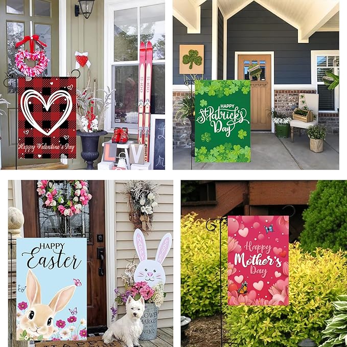 Seasonal Garden Flag Set of 12 Double Sided 12 x 18 Inch Yard Flag, Small Garden Flags for Outside, Christmas Flag, Halloween, Fall Winter Outdoor Flag, Holiday Garden Decorations for All Seasons