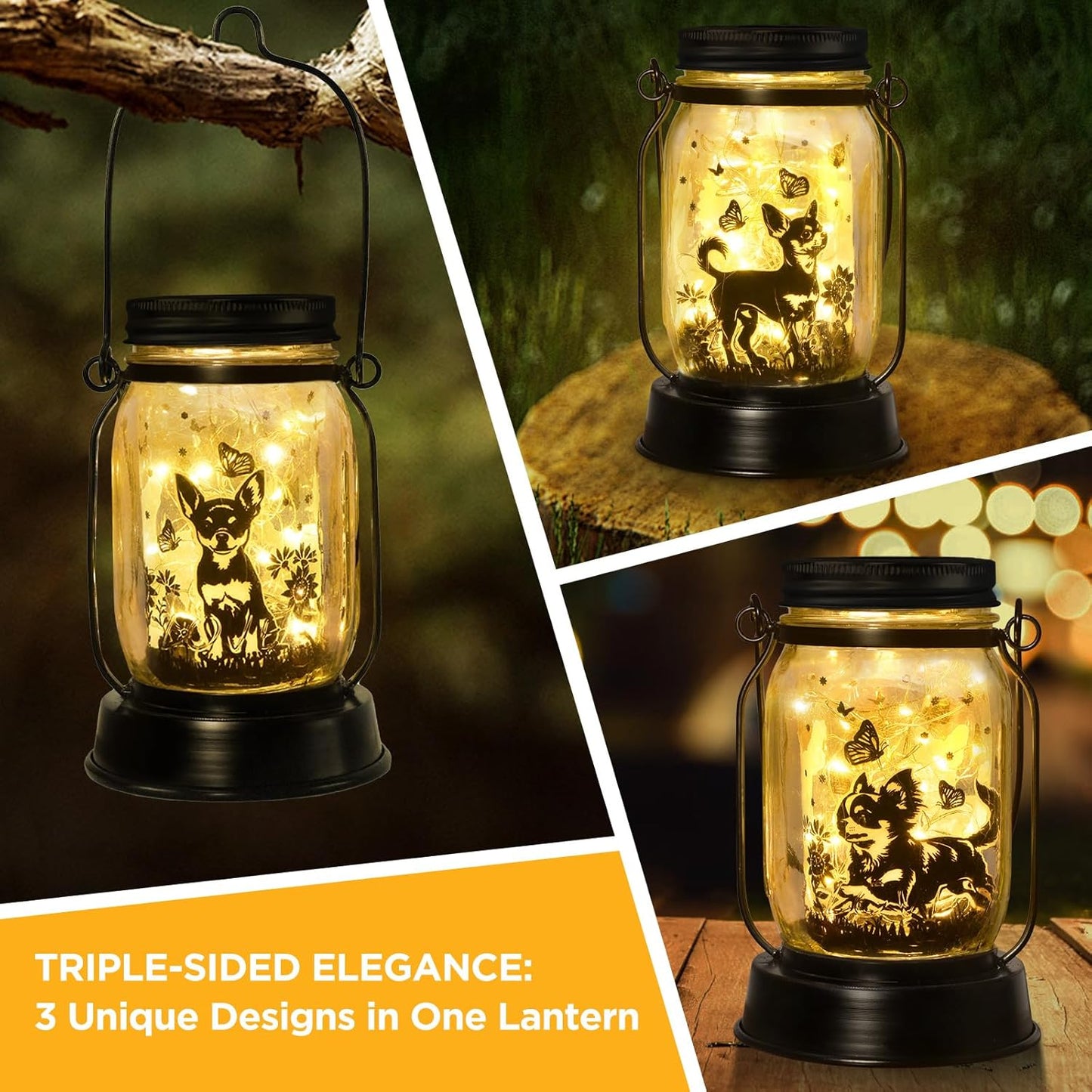 Chihuahua Gifts for Women/Men Chihuahua Solar Lanterns Dog Mom Birthday Dog Lovers Lantern Pet Loss Pet Memorial Lights Solar Garden Decoration Outside for Yard, Patio,Backyard,Porch Torches