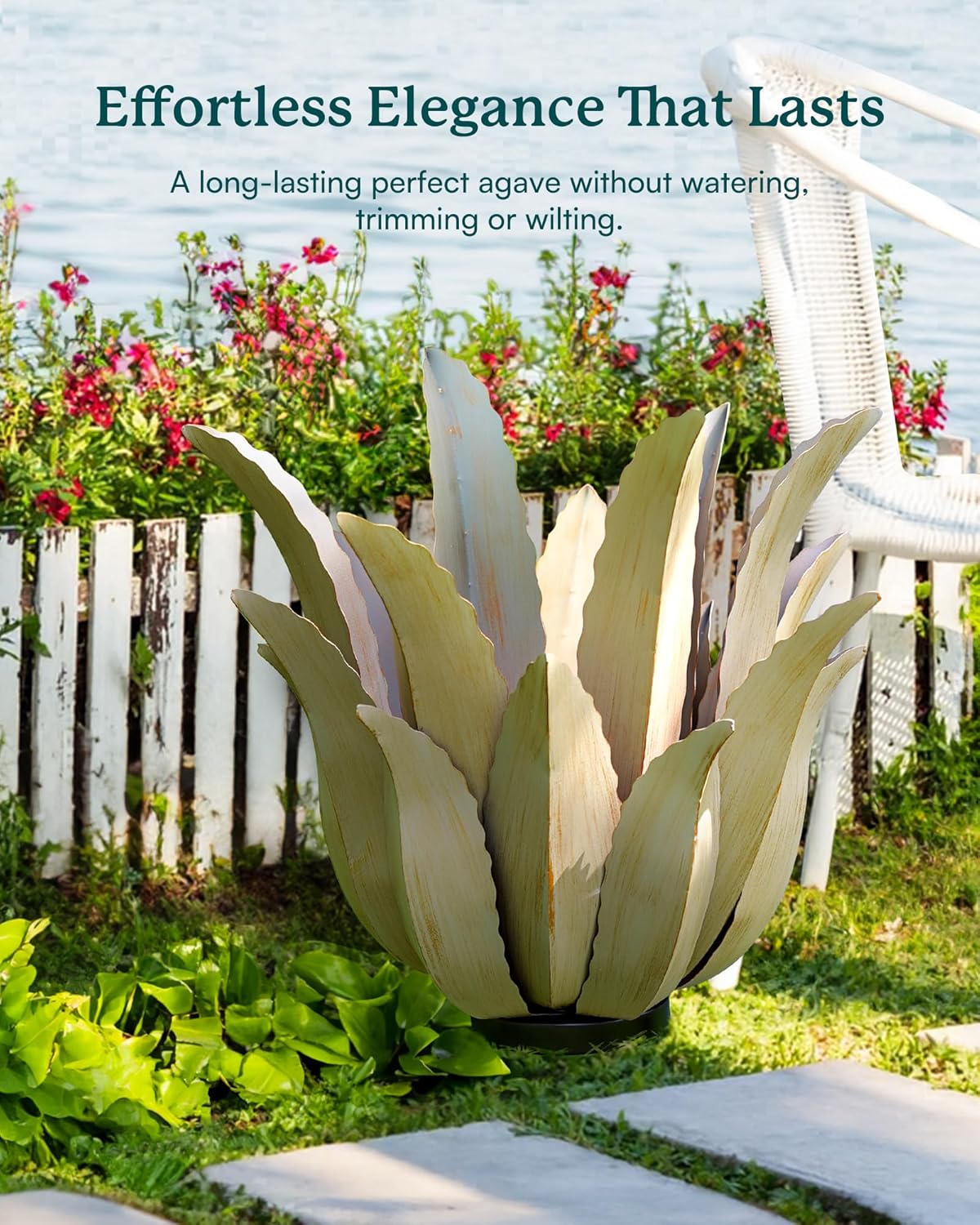 Metal Agave Plant Outdoor Decor - 25.5" H Large Hand Painted Desert Themed Garden Sculpture, Weather Resistant Rustic Yard Art for Lawn Patio, Unique Ornament Gift for Home & Garden