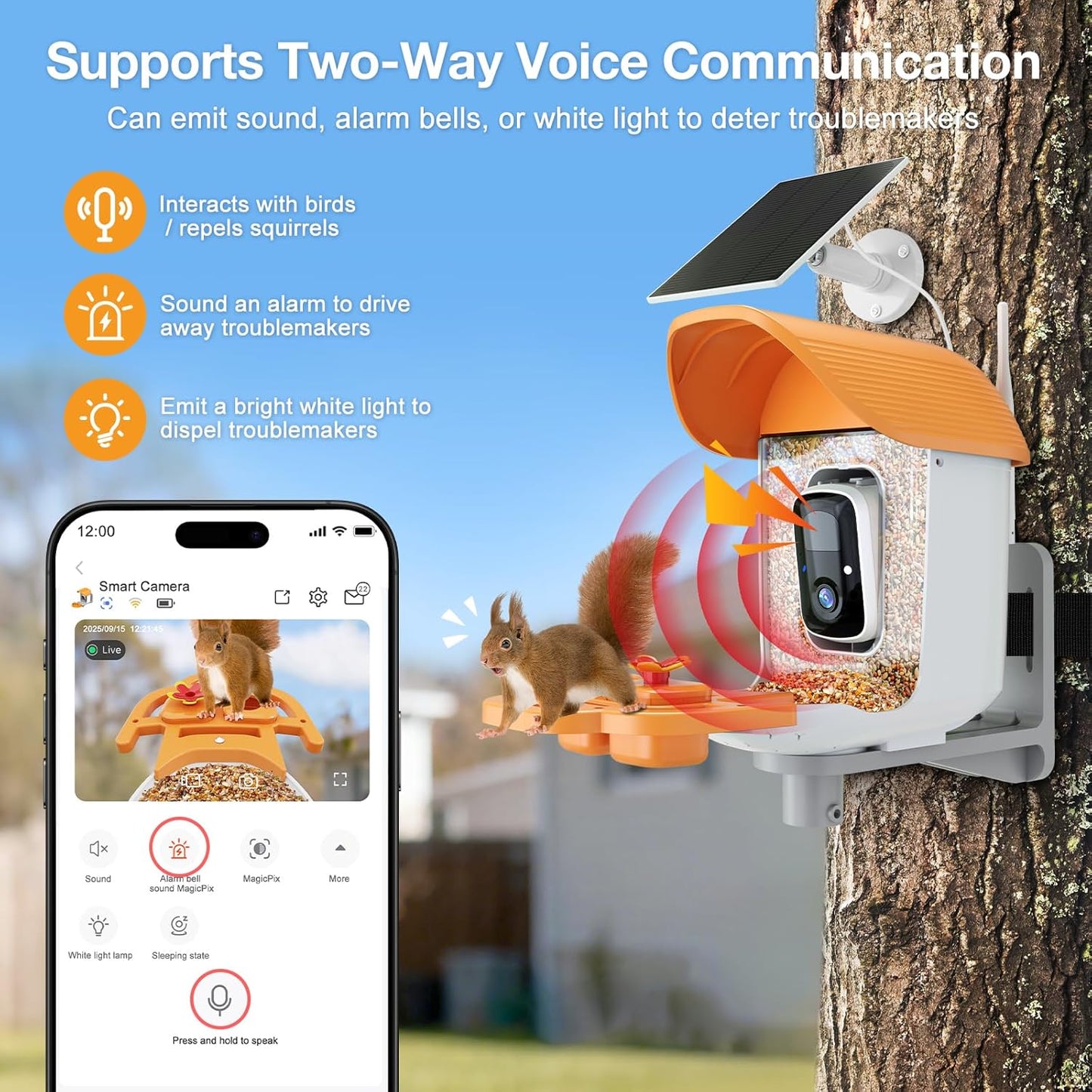 Smart Bird Feeder With 3MP HD Camera & AI Identify, Hummingbird Feeder With Solar Panel, Supports Two-Way Audio, Instant Arrival Alerts, Birdhouses For Outdoors, Gifts For Bird Lovers, Orange
