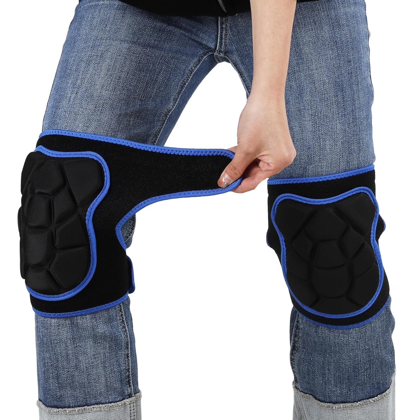 Wanlvhu Women Men Knee Pads for Gardening, House Cleaning, Construction Work, Volleyball, Adjustable Flooring Kneepads Kneeling Cushion with Thick EVA Foam Padding (Blue, Medium)