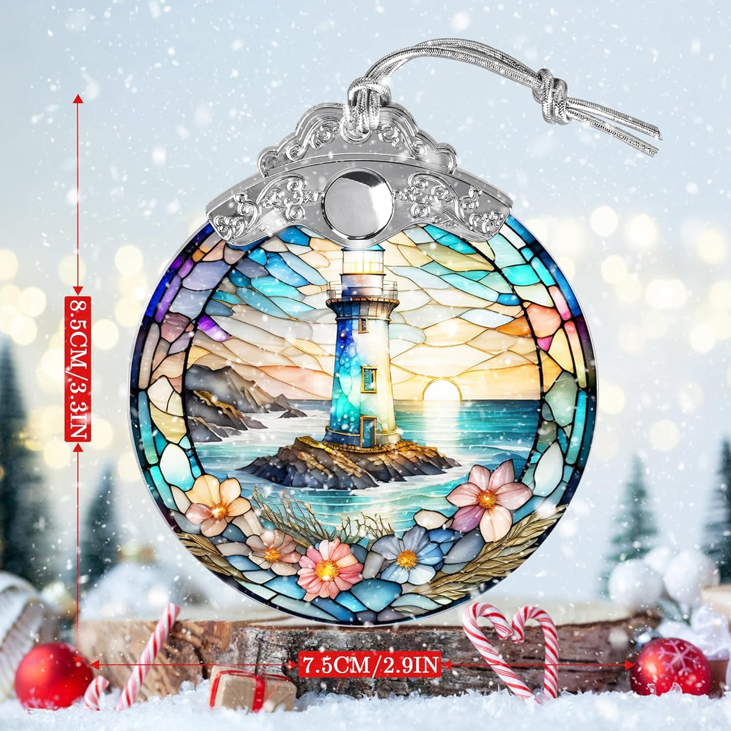 Stained Glass Suncatcher, Jocidea Lighthouse Ornament, Christmas Ornaments, Holidays Ornaments, Christmas Tree Decor, Lighthouse Decor for Home, Lighthouse Gifts
