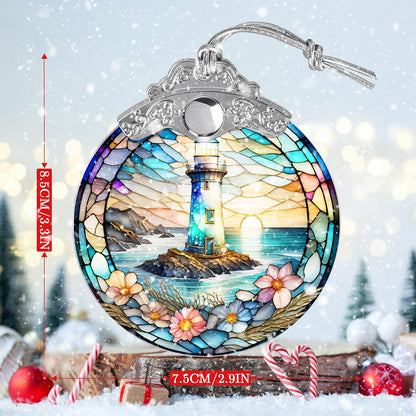 Stained Glass Suncatcher, Jocidea Lighthouse Ornament, Christmas Ornaments, Holidays Ornaments, Christmas Tree Decor, Lighthouse Decor for Home, Lighthouse Gifts