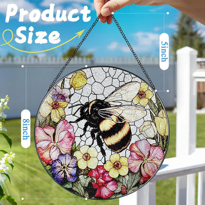Stained Glass Window Hanging, 8 Inch Bee Stained Glass Ornament, Suncatchers for Windows Hanging, Window Decor, Gift for Garden Lover, Teacher Gift, Holiday, Birthday Gifts for Women Mom and Grandma