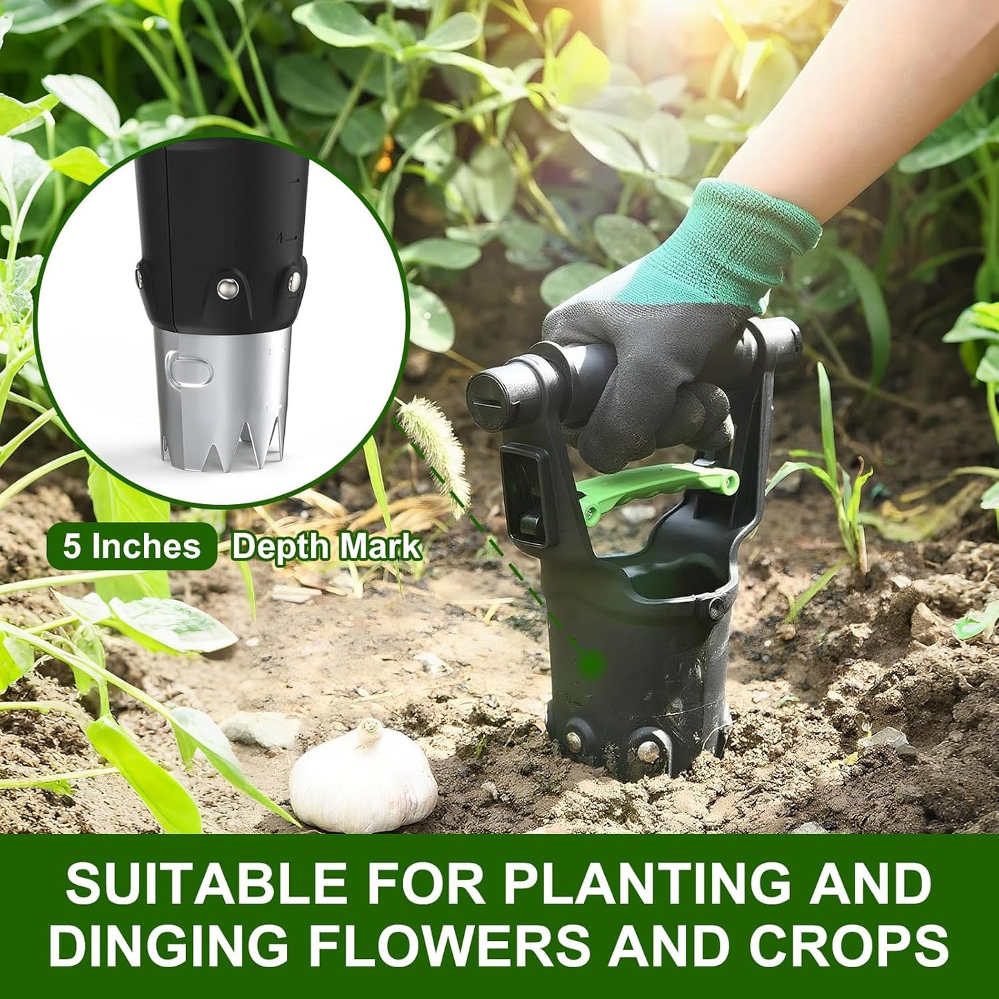 Gardtech Sturdy Bulb Planter, 5 inches Depth Hand Bulb Planting Tool, Heavt Duty Stainless Steel Garden Soil Release Tool & Transplanter for Plants Seeds and Digging Tulips