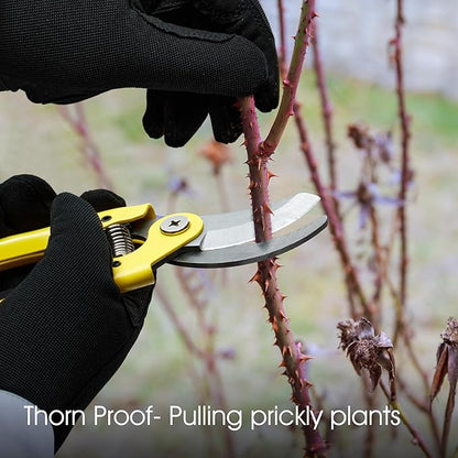 COOLJOB Thorn Proof Garden Gloves with Touchscreen Fingers for Men, Rose Pruning Work Gloves with Palm Cushion for Gardener, Farmer and Landscaper (Black 1 Pair Medium)