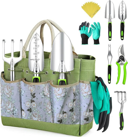 Heavy Duty Garden Tools 22 Pieces Floral Set - Rust Proof, Non-Slip, Durable Gardening Supplies - Ergonomic Hand Tools - Ideal Gardening Gifts for Women, Men Mom, Dad