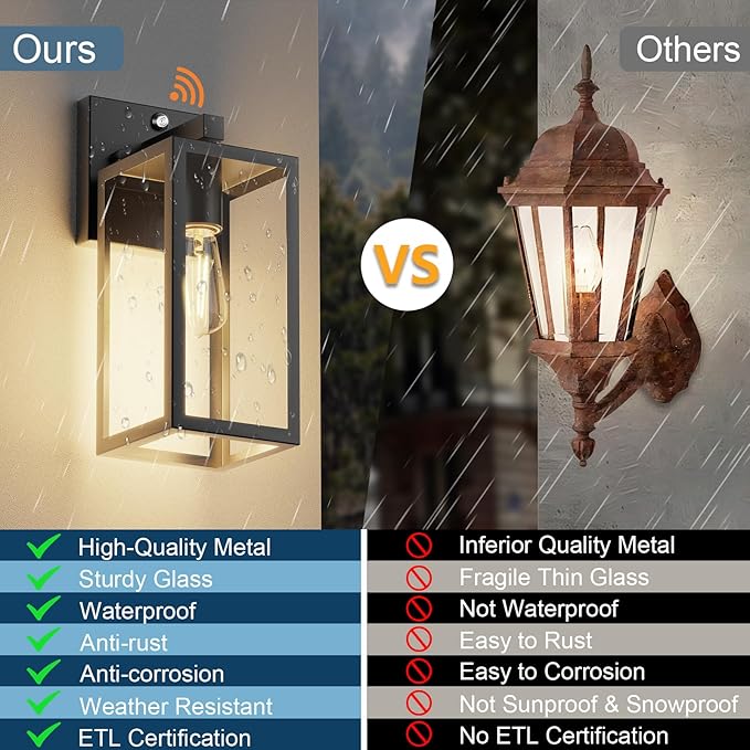 Dusk to Dawn Porch Outdoor Light, 2 Pack Wall Light Fixtures Waterproof Exterior Wall Sconce Light Fixture with E26 Base for Patio Entryway Hallway (Bulb not Included)