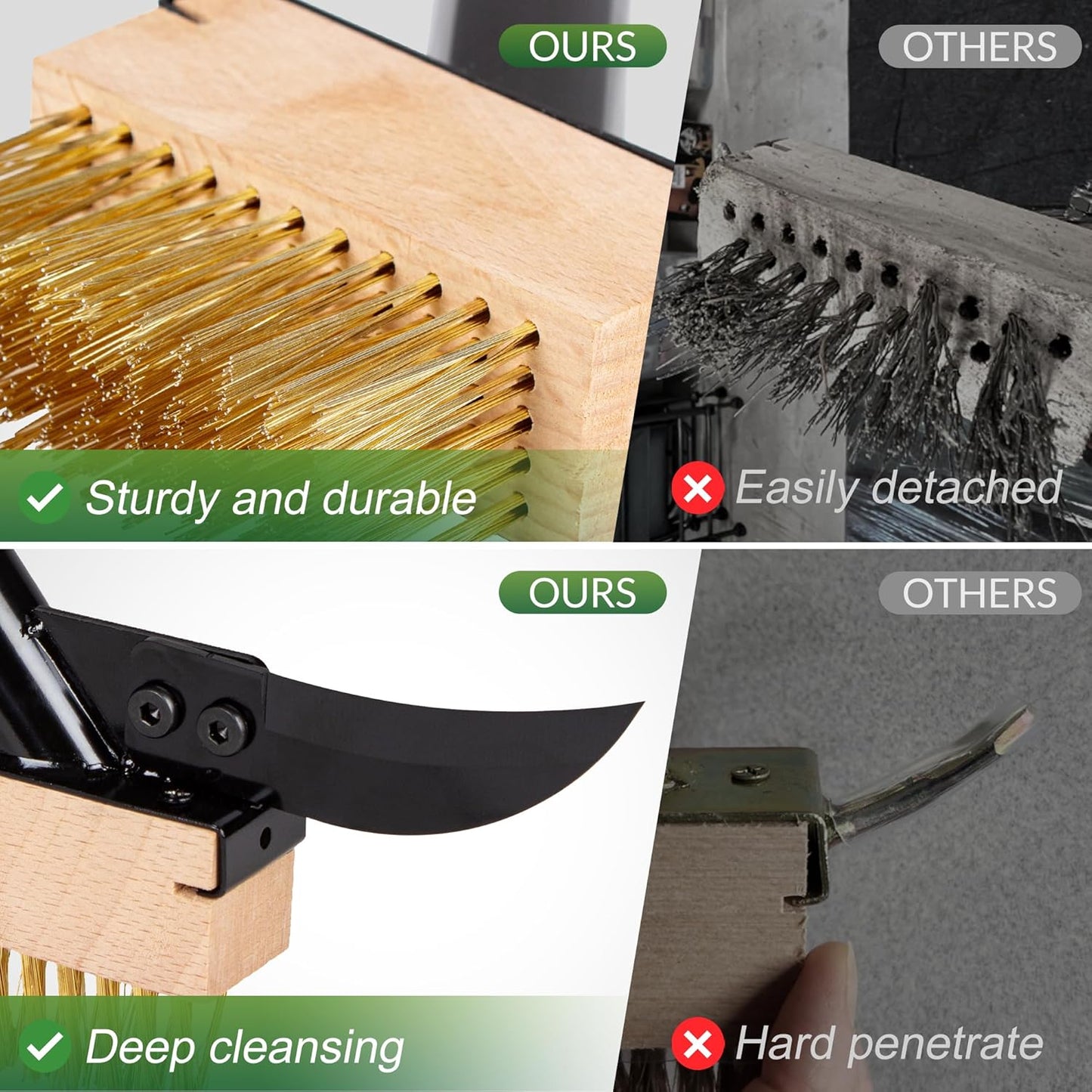 Walensee 3-in-1 Crack Weeder & Moss Remover Brush with 66.5-Inch Adjustable Handle, Weed Puller with 2 Replaceable Brush Heads and Scraper for Deck, Patio, Walkway, Driveway Crevice Cleaning Tool