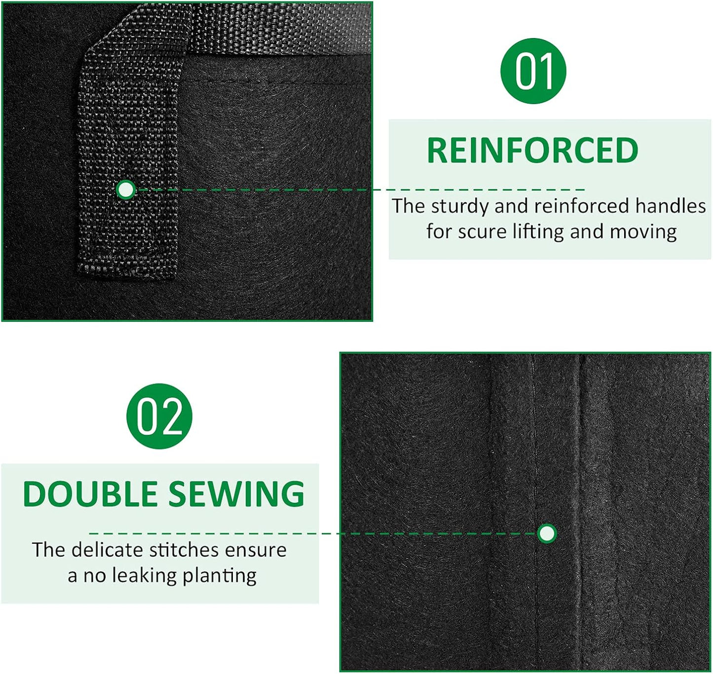 12-Pack 10 Gallon Thickened Non-Woven Grow Bags, Aeration Fabric Pots with Handles