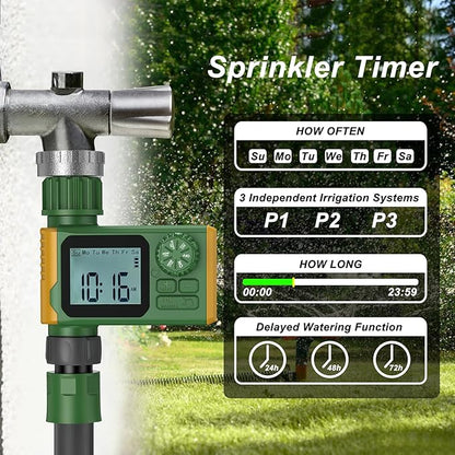 Garden Hose Timer Automatic Programmable - Digital Water Timer with LCD Display, Rain Delay & Manual Modes for Lawn Sprinkler System, Irrigation for Yard