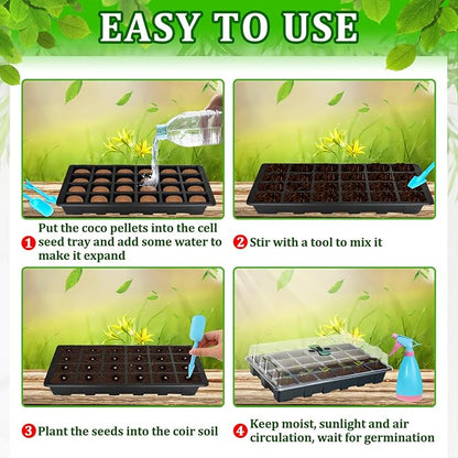 Halatool 2 Pack Seed Starter Trays with 50 Pcs Coco Pellets, Greenhouse Indoor Seed Germination System for Herbs Vegetables Flowers, Seed Starter Kit