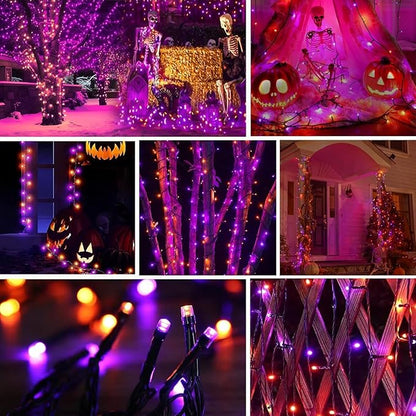 2-Pack Solar String Lights,78Ft Extra-Long 200 LED Waterproof Solar Halloween Lights, 8 Modes for Garden, Patio, Wedding (Purple & Orange)