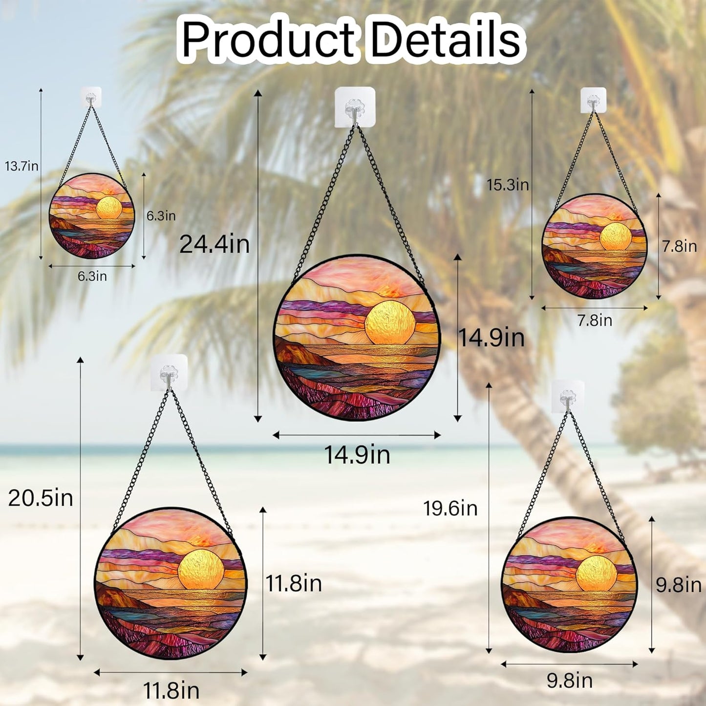 Stained Glass Window Hanging, Sparkling Sea Suncatcher Diamond Glass Panel Hangings Scenery Sun Catchers Decor for Birthday for Women, Men, Wife, Aunt, and Mom 14.9 in