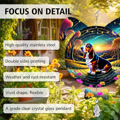 Basset Hound Dog Ears Wind Spinner, Basset Hound Wind Spinner Hanging for Yard and Garden