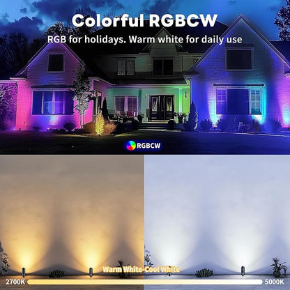 Landscape Spot Lights Outdoor Changing Colors - Smart App Based Spotlights, LED Low Voltage Accent Lights, Outdoor Waterproof 12V Wired, All Metal Aluminum Black for Fountain Sign 12 Pack