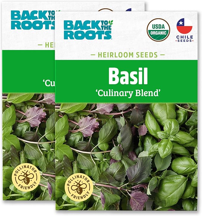 Back to The Roots 100% Organic Heirloom Seeds - Heirloom Basil Blend Value Pack (600mg Total)