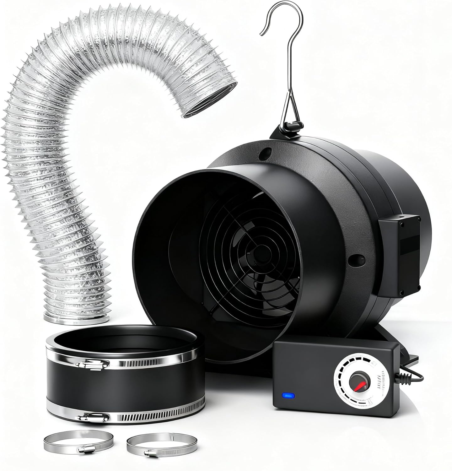 MELONFARM Air Filtration Kit, 6" 260 CFM Inline Duct Fan with E12 Speed Controller, 6.6 Ft Ducting & Rubber Coupler, Ventilation Exhaust Fan for Cooling Booster, Grow Tents, Hydroponics