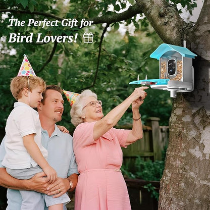 Smart Bird Feeder with Camera, 2K HD AI Identify Birds Species, Bir d Watching Camera with Solar Panel, Auto Capture Bird Videos & Instant Notifications, Ideal Present for Bir d Lover, Blue