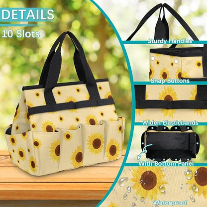 Sunflower Gardening Tool Bag,Heavy Duty Garden Tote Bag,Portable Oxford Gardening Storage Basket Organizer Handbag with Pockets Handle,Hand Tools Gifts for Outdoor Garden Lawn Yard
