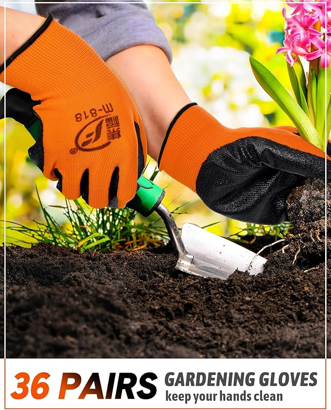 Honeydak 36 Pairs Gardening Gloves for Men Women Breathable Rubber Coated Garden Gloves