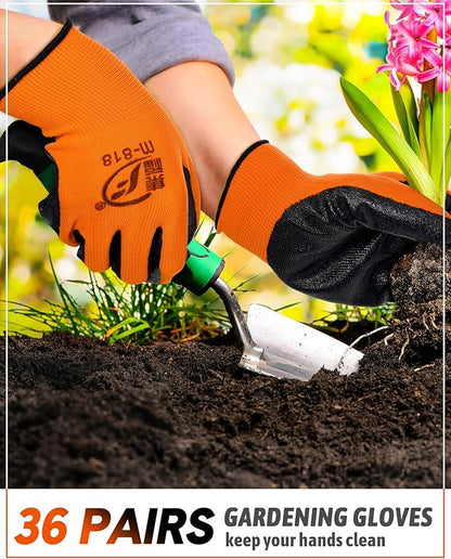 Honeydak 36 Pairs Gardening Gloves for Men Women Breathable Rubber Coated Garden Gloves