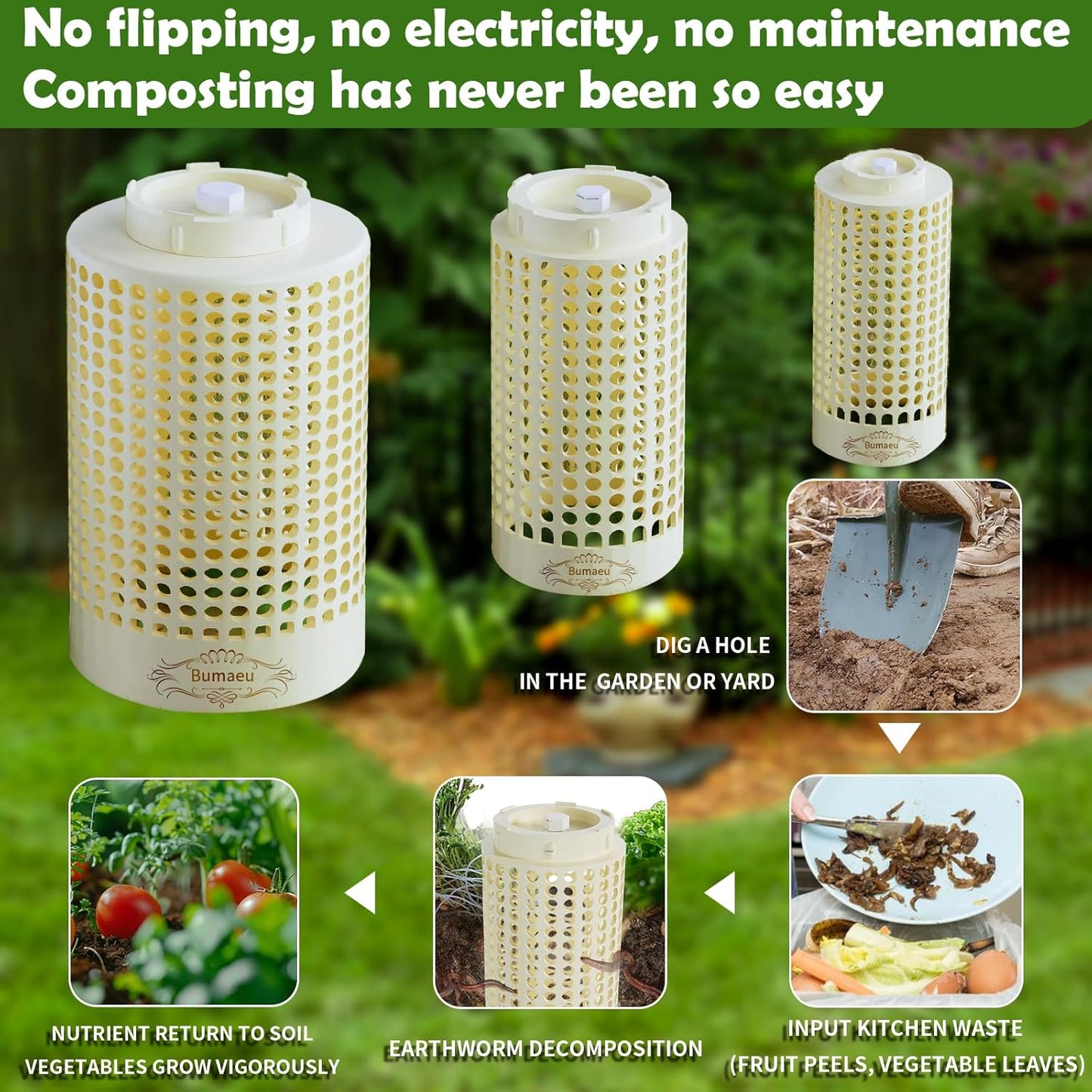 Underground Worm Farm, Garden Mini vermicomposting bin for use in Outdoor Gardening from Kitchen Food Waste, with Holes and lid11.81IN+10.23IN+8.38IN（3PC）
