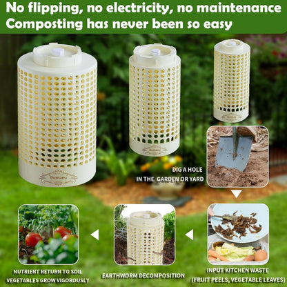 Underground Worm Farm, Garden Mini vermicomposting bin for use in Outdoor Gardening from Kitchen Food Waste, with Holes and lid11.81IN+10.23IN+8.38IN（3PC）
