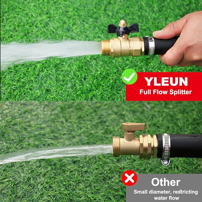 Garden Hose Brass Shut Off Valve Full Flow, No Restricted-Flow Water Shut-Off Connector, 3/4" GHT x 3/4" GHT Garden Hose Full Port Ball Valve Adapter (Butterfly Handle)