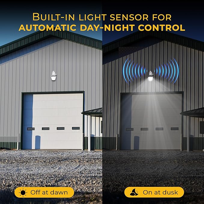 Touch & Glow Security Area Light - Outdoor Light Fixture - Dusk to Dawn Fluorescent Fixture for Patio, Driveway, Porch - Ultra Bright Security Light with Photocell - Wall Mount (Silver) - EZ-FLA