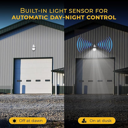 Touch & Glow Security Area Light – Ultra Bright Dusk to Dawn High-Pressure Fluorescent Light with Photocell for Outdoor Safety | Heavy Duty Wall Mount, EZ-FLA30 with LED Bulb