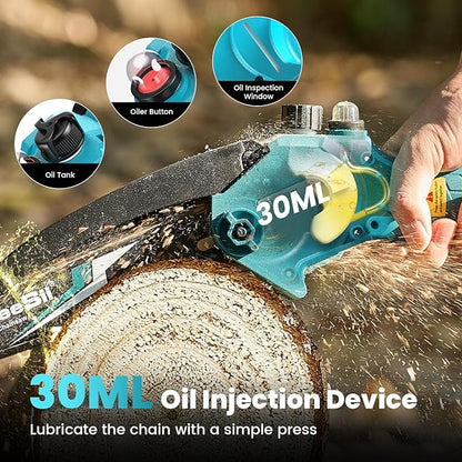 Seesii Mini Chainsaw 8-inch, Mini Chainsaw Cordless Tool Set, Battery Chainsaw with 2x 4.0Ah Batteries, Handheld Electric Power Chain Saw with Oiler, Safety Lock for Tree Trimming,Wood Cutting