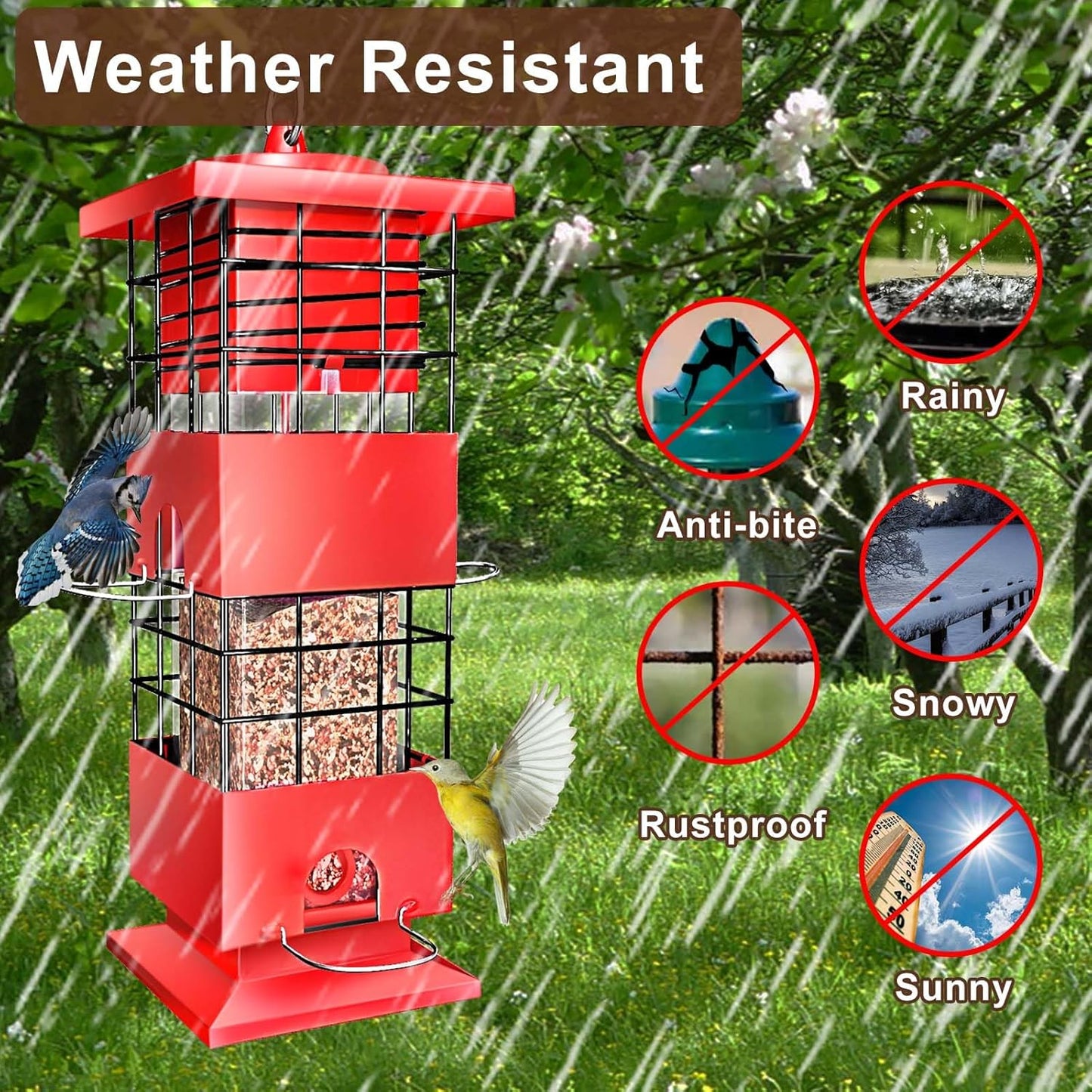 Squirrel Proof Bird Feeder, 3LBS Hanging Bird Feeders for Outdoors, Metal Anti-Squirrel Birdfeeder for Blue Jay, Cardinal, Outside (Red)