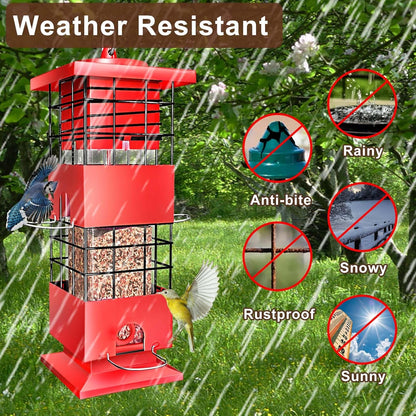 Squirrel Proof Bird Feeder, 3LBS Hanging Bird Feeders for Outdoors, Metal Anti-Squirrel Birdfeeder for Blue Jay, Cardinal, Outside (Red)