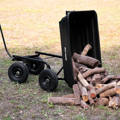 BILT HARD 4 Cu.Ft. 10" No-Flat Tires Poly Yard Dump Cart with 180° Rotating Handle, 600 lbs Capacity Heavy Duty Garden Carts and Wagons