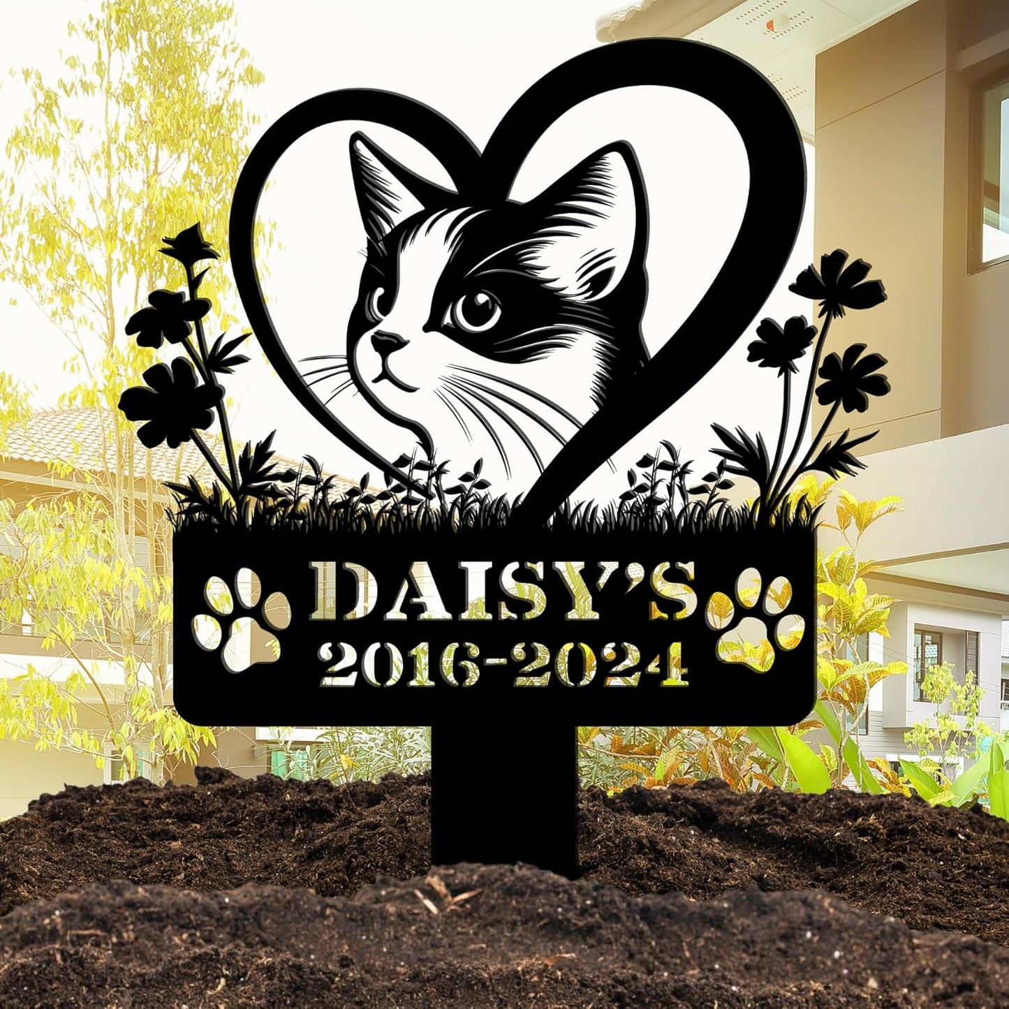 Custom Pet Grave Makers Cat Outdoor, Personalized Cat Memorial Headstones and Grave Makers for Pet Cemetery, Custom Name and Date Pet Tombstone Graveyard Different Sizes and Colors