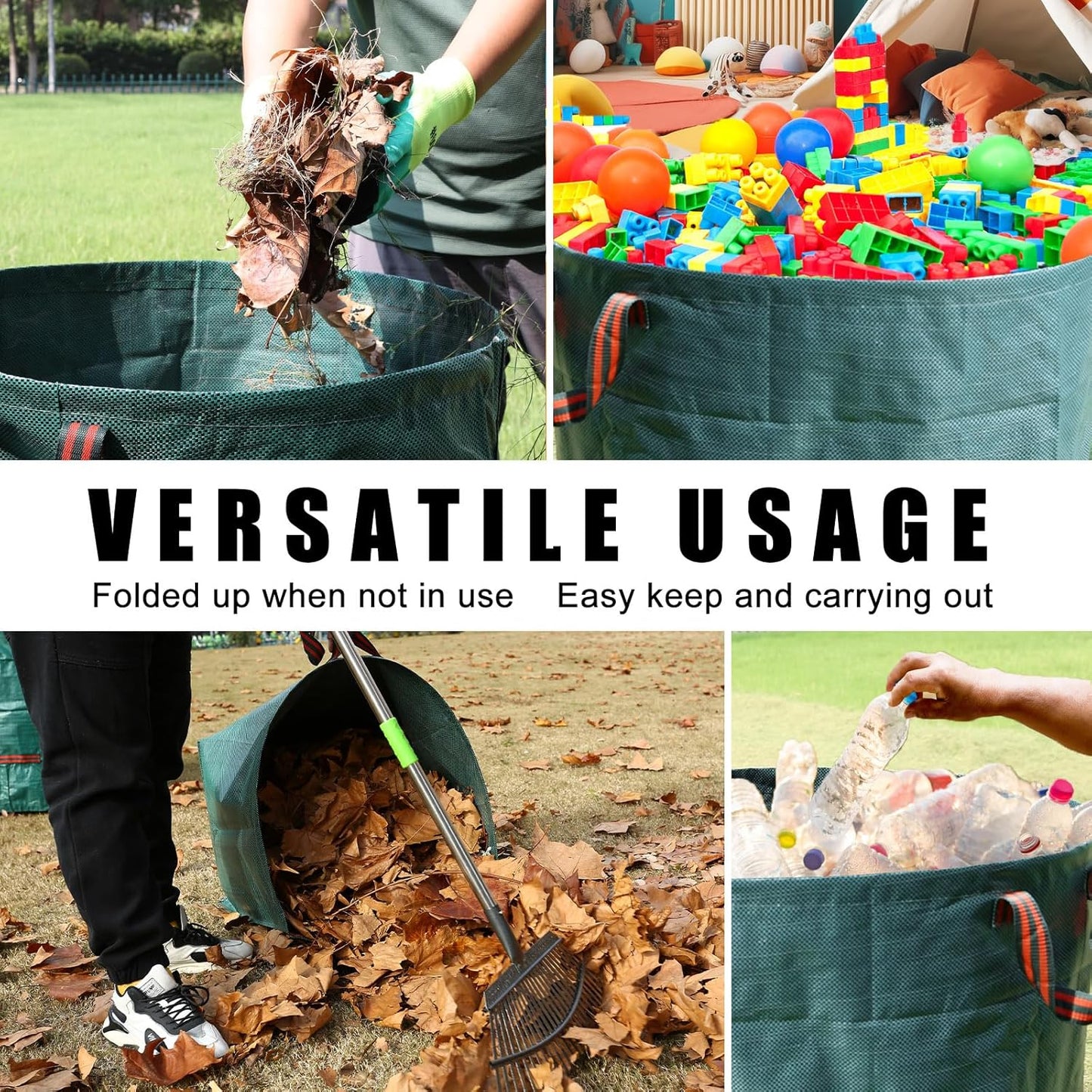 Joyhalo Reusable Yard Waste Bags Set, 3 Pack 72 Gallon Lawn And Leaf Bags with 40 Gallon Dustpan-Type Heavy Duty Garden Bag, Standable Garden Waste Container For Leaves