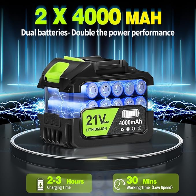 Leaf Blower Cordless,Brushless Powered 800,000 RPM Electric Leaf Blower with 2 x 4.0Ah Battery and Charger Handheld Blowers for Lawn Care,Dust,Snow,Car Blowing Water with 2 Extended Nozzle