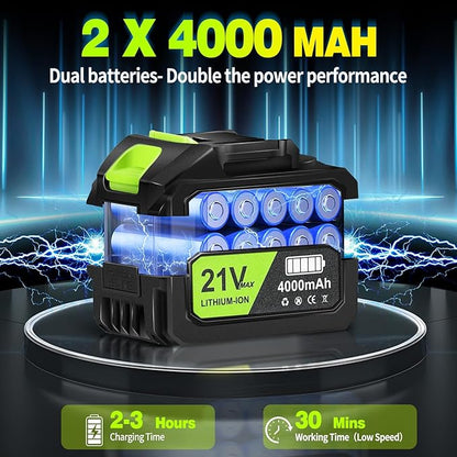 Leaf Blower Cordless,Brushless Powered 800,000 RPM Electric Leaf Blower with 2 x 4.0Ah Battery and Charger Handheld Blowers for Lawn Care,Dust,Snow,Car Blowing Water with 2 Extended Nozzle