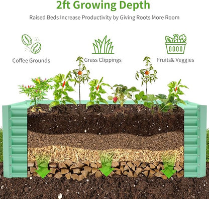 Land Guard 6×3×2ft Galvanized Raised Garden Bed, Planter Boxes Outdoor, Raised Garden Beds Outdoor for Vegetables, Flowers, Herbs, 269 Gallons, Lime Green…