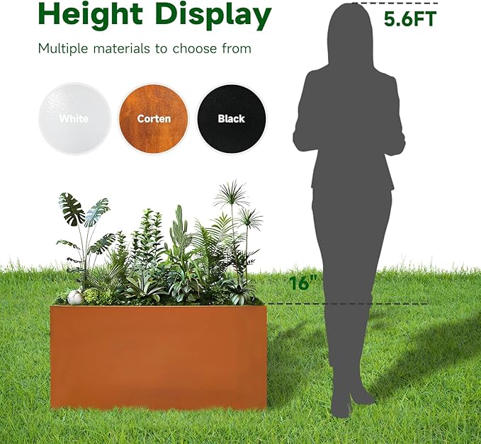 Corten Steel Corner Metal Planter Box L32 x W12 x D16 Garden Steel Planter Pot for Patio Modern Farmhouse Rustic Design (L32 x W12 x D16, Rusted)