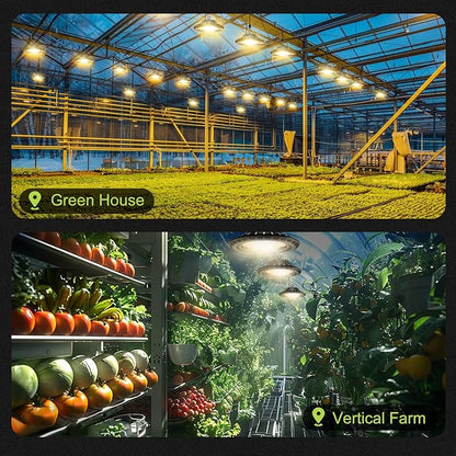 100W Hanging LED Grow Light for Indoor Plants, Full Spectrum UFO Lamp, IP65 Waterproof, 9.8 ft Cord with On/Off Switch, Smart Plug Compatible for Hydroponics, Greenhouse, Grow Tent