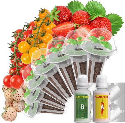 Strawberry Seed Pods for AeroGarden, Ahopegarden, iDOO Hydroponics Growing System, 350 Seeds+ Germination Including Red Cherry Tomato Golden Cherry Tomato, White Strawberry, Red Strawberry (7-Pods)