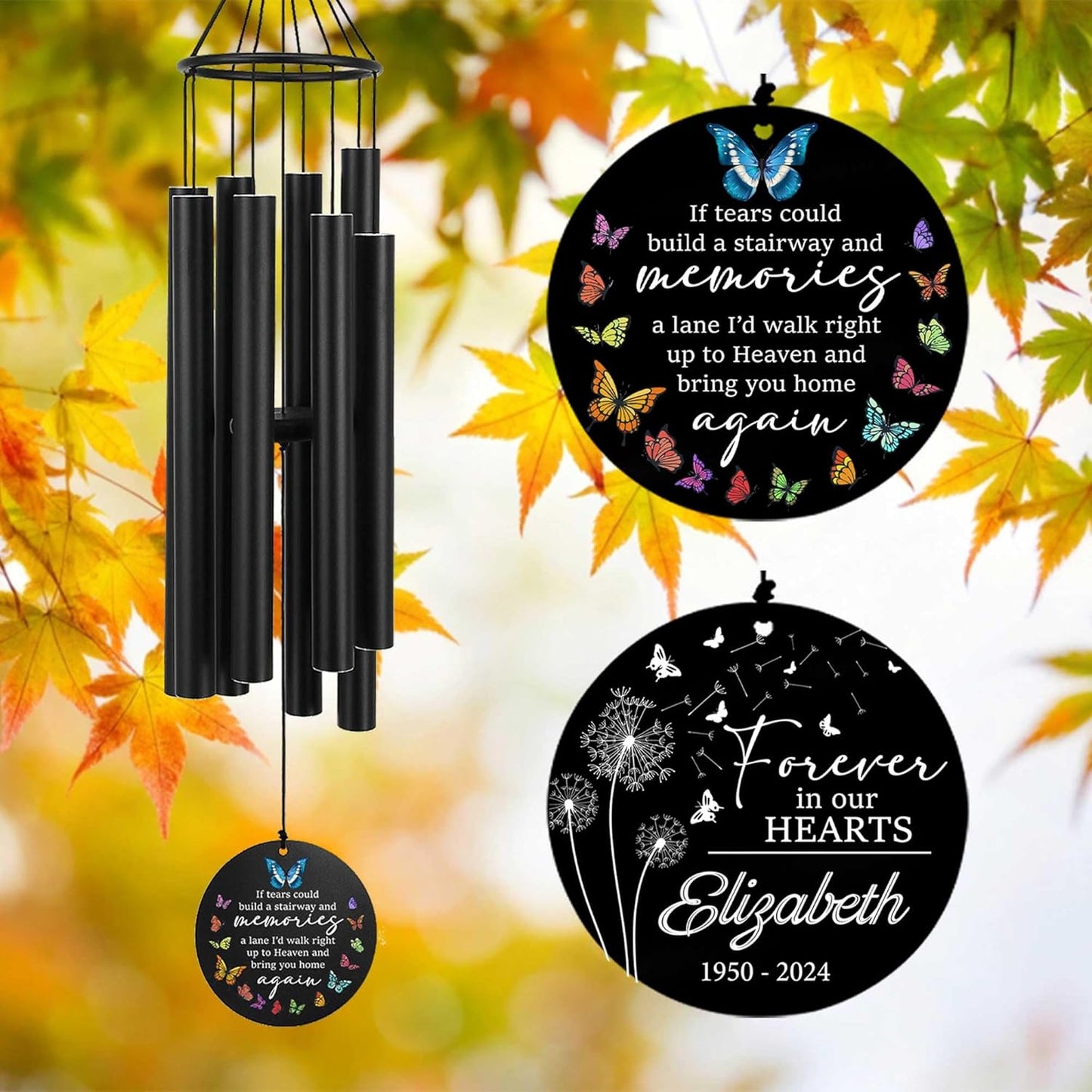 Personalized 36" Memorial Wind Chimes for Outside, Sympathy and Bereavement Gift for Loss of Loved One, A Thoughtful Remembrance of Mother, Father or Husband for Garden and Patio