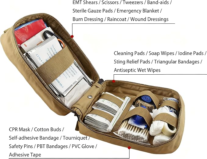 Carlebben EMT Pouch MOLLE Ifak Pouch Tactical MOLLE Medical First Aid Kit Utility Pouch (With Medical Supplies Tan)