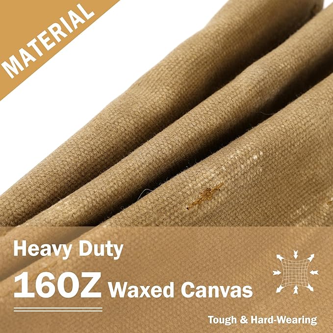 16OZ Waxed Canvas Tool Tote Bag | Large-Capacity Tool Storage Tote with 10 External Pockets | Multi-Purpose Garden Tool Carrier for Gardening, Wrench, and Carpentry Tools – Khaki